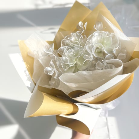 【お得なブーケ】薔薇とかすみ草のブーケ（グリーングラデ/パール）6本セット　b2037