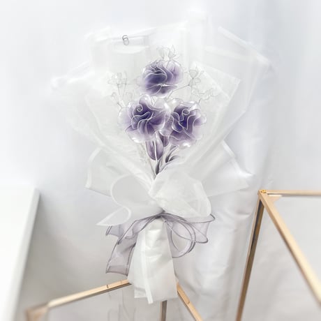 【お得なブーケ】薔薇とかすみ草のブーケ（パープルグラデ/パール）6本セット　b2035