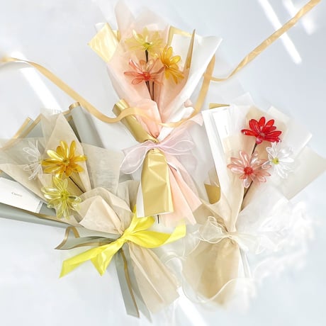 【お得なブーケ】ガーベラ　3本セット【イエロー、ホワイト、レモンイエローの3色セット】