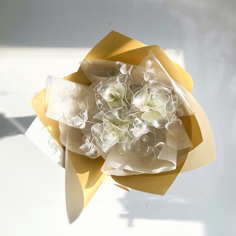 【お得なブーケ】薔薇とかすみ草のブーケ（グリーングラデ/パール）6本セット　b2037