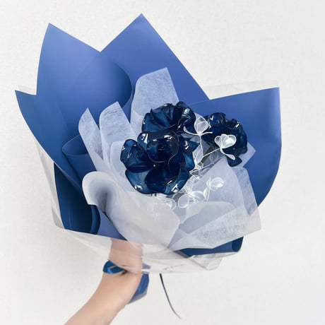 【お得なブーケ】薔薇とかすみ草のブーケ（ブルー）6本セット　b2011