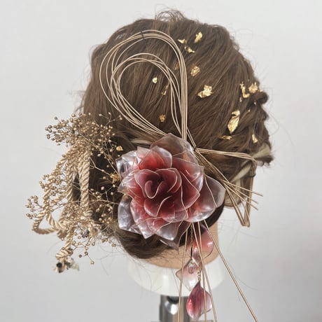 【お得な2点set】赤薔薇 「愛情」ヘッドドレス　6点セット＆薔薇の花弁（フック） h4080&p1141