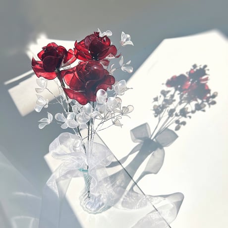 【お得なブーケ】薔薇とかすみ草のブーケ（レッド）6本セット　b2036