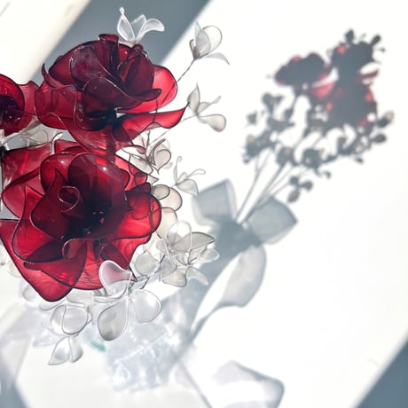 【お得なブーケ】薔薇とかすみ草のブーケ（レッド）6本セット　b2036