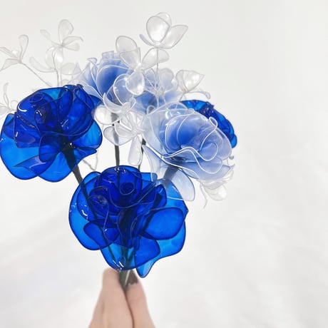 【お得なブーケ】青薔薇MIXとかすみそうのブーケ 8本セット　b2016