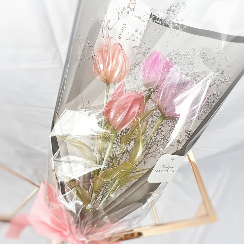 お得なブーケ】チューリップのかすみ草ブーケ | Cuore