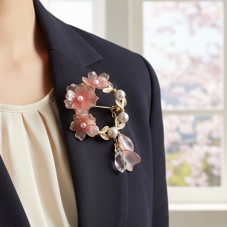 【お得な2点set】桜 -三分咲- ブローチ&桜のパールピアス（フック）　b4018&p1172