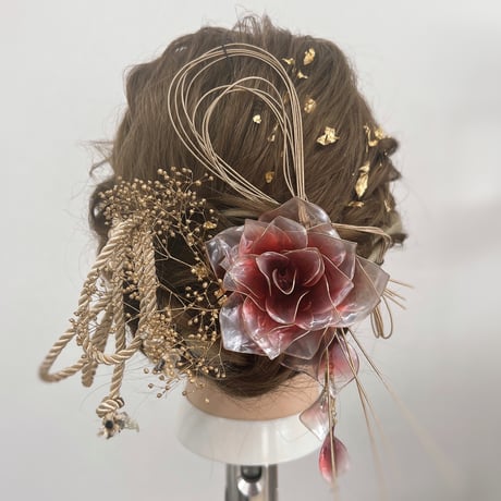 【お得な2点set】赤薔薇 「愛情」ヘッドドレス　6点セット＆薔薇の花弁（フック） h4080&p1141