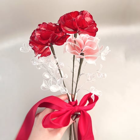 【お得なブーケ】カーネーションと薔薇とカスミソウのブーケ　５本セット b2018