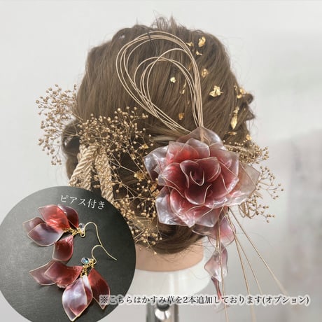 【お得な2点set】赤薔薇 「愛情」ヘッドドレス　6点セット＆薔薇の花弁（フック） h4080&p1141