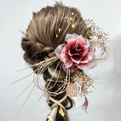 【お得な2点set】赤薔薇 「愛情」ヘッドドレス　6点セット＆薔薇の花弁（フック） h4080&p1141