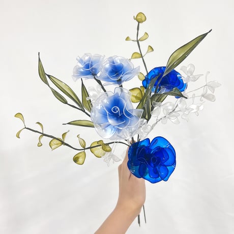 【お得なブーケ】青薔薇MIXとリーフのブーケ 11本セット　b2017