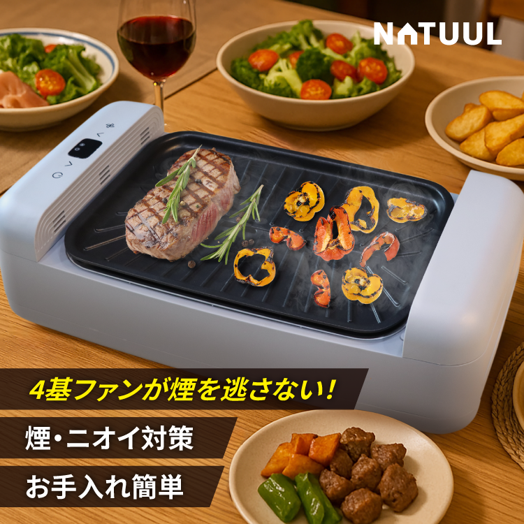 NATUUL NAR2-KGO2G 吸煙グリル 33×24cm 80〜240℃ 4基ファン搭載】吸煙グリル ホットプレート ”AirGrill” NAR2-KG02G |