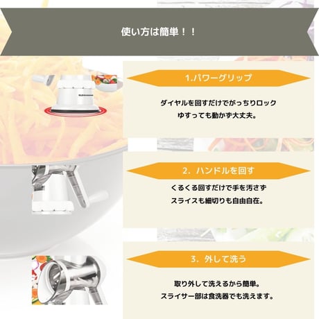 千切り、すりおろし、スライスまで これ１台で解決！　クレバースライサー