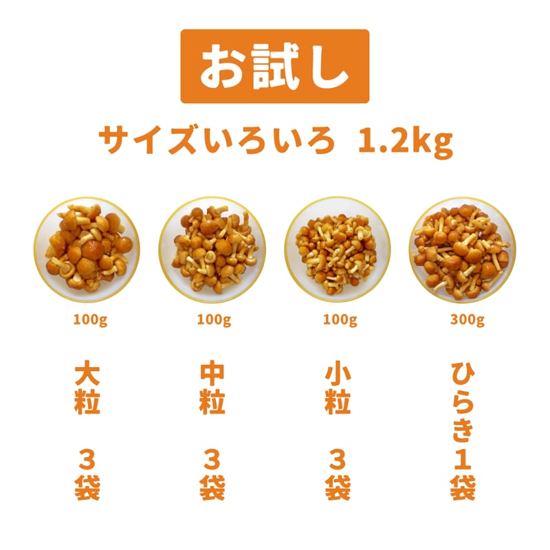 お試し】サイズいろいろなめこ10袋(1.2kg) セット | 熊谷ナメコ生産所