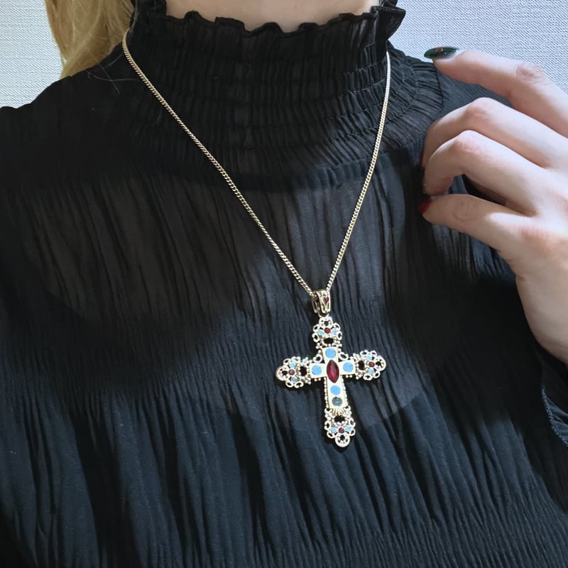 Stone Cross Necklace | vintage jewelry Rosa 