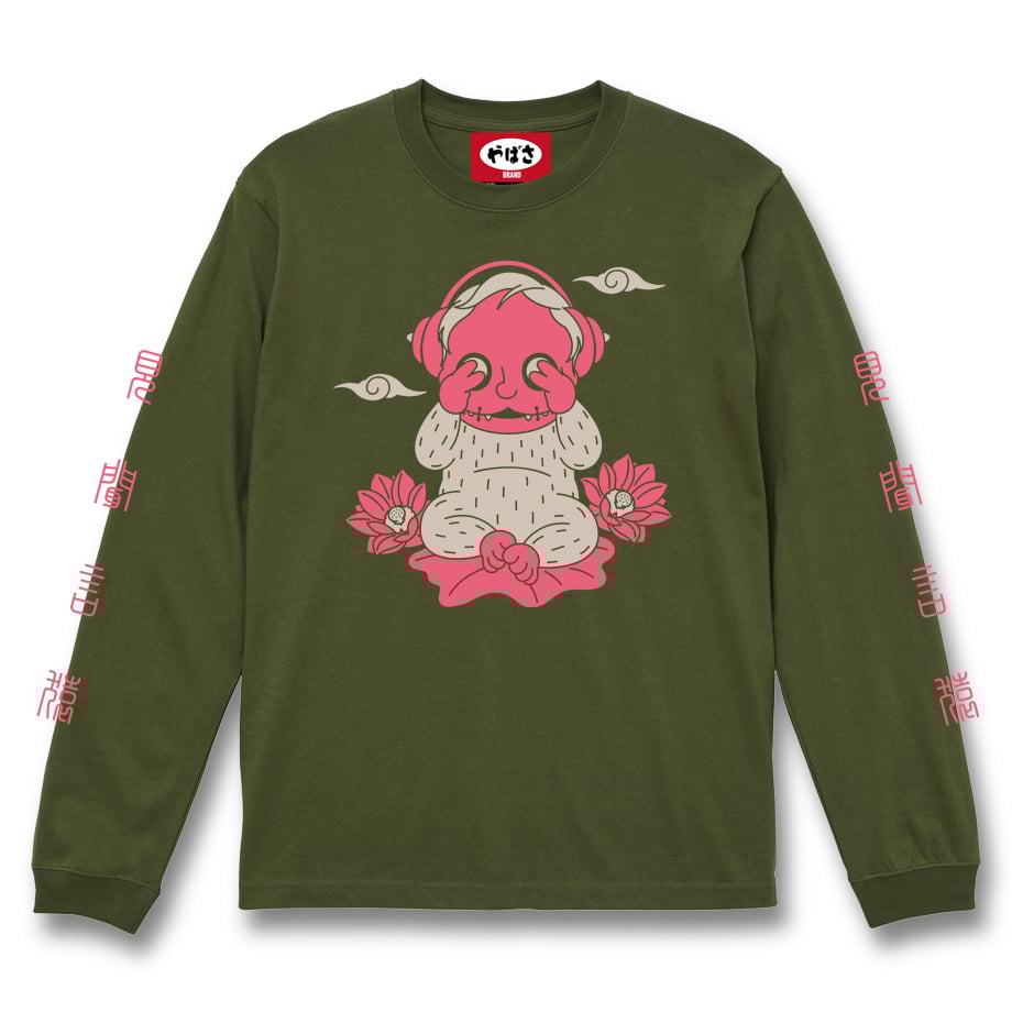 三猿」Long Sleeve T-Shirts (ライトオリーブ) | やばさ商店