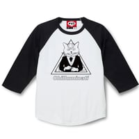 「三つ目キャットシンボル（MONOCHROME）」 ラグラン 3/4スリーブ Tシャツ(白X黒)