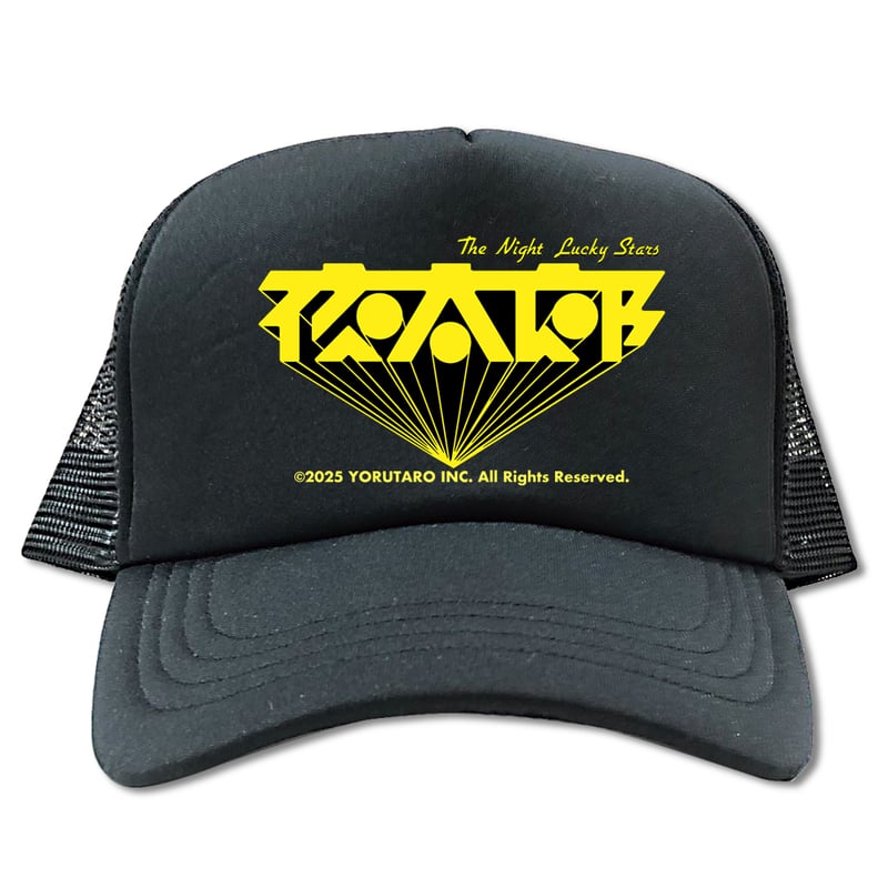 夜太郎ロゴ2025CAP」 BLACK X BLACK Mesh Cap やばさ商店缶バッ