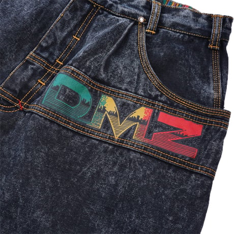 USED"90's DMZ SAFE ZONE PATCHWORK BLACK DENIM PANTS"
