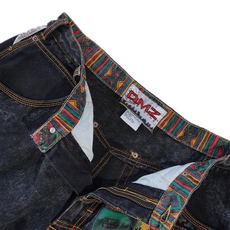 USED"90's DMZ SAFE ZONE PATCHWORK BLACK DENIM PANTS"