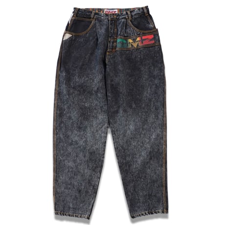 USED"90's DMZ SAFE ZONE PATCHWORK BLACK DENIM PANTS"