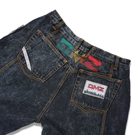 USED"90's DMZ SAFE ZONE PATCHWORK BLACK DENIM PANTS"