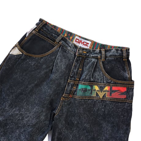 USED"90's DMZ SAFE ZONE PATCHWORK BLACK DENIM PANTS"