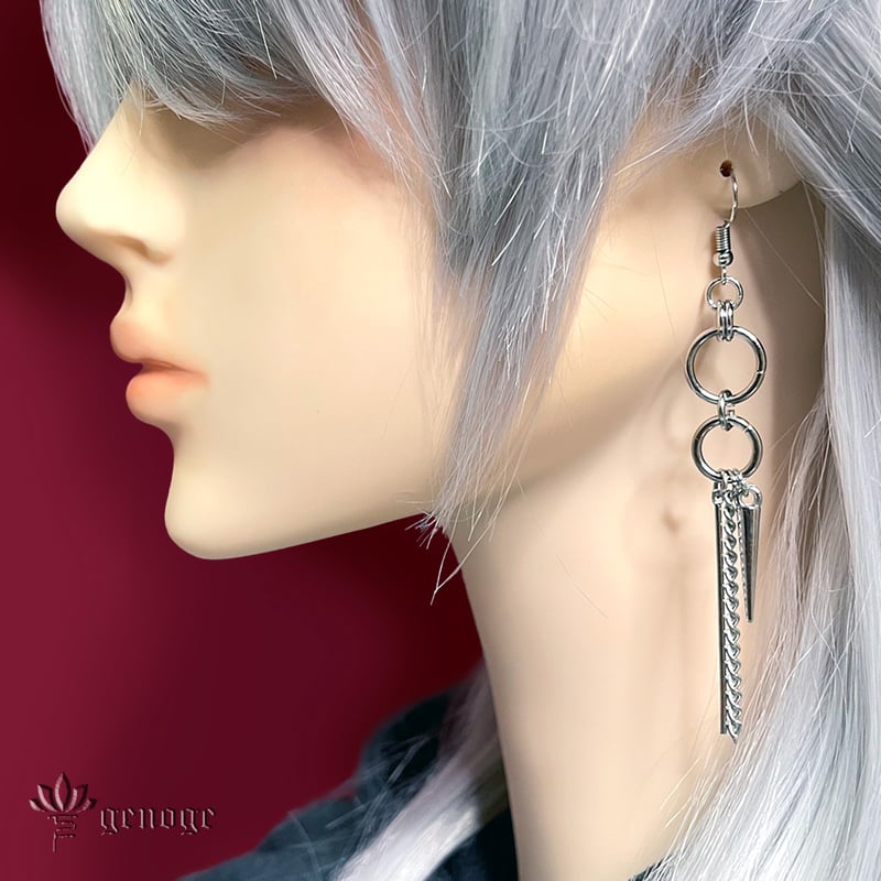 モード系ピアス/イヤリング】アシンメトリー×シルバー｜ロック×V系