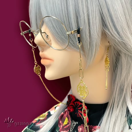 【チャイナメガネチェーン】眼鏡チェーン/グラスコード/ゴールドアクセサリー｜中華×和風×大正浪漫｜アシンメトリー｜genoge -ゲノゲ-｜神結