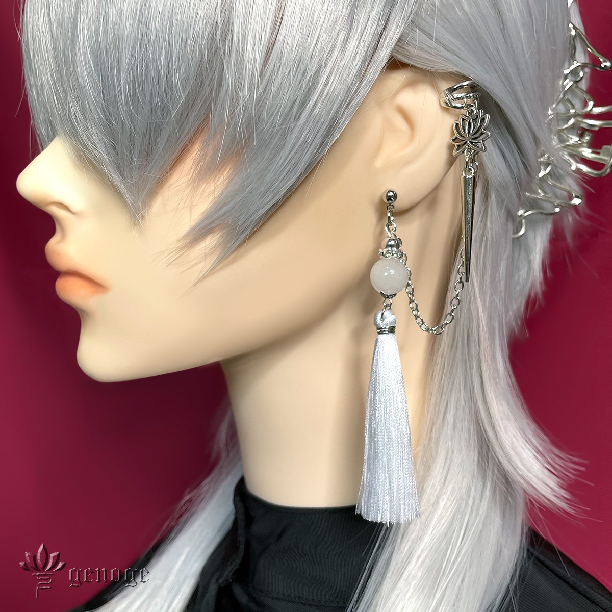チャイナピアス/イヤリング】タッセルピアス×アシンメトリー