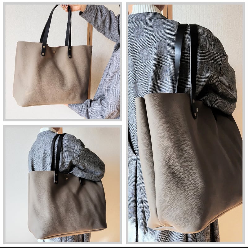 ハンドメイド 日本製 トートバッグ 本革 シュリンク加工 グレージュ 匠 