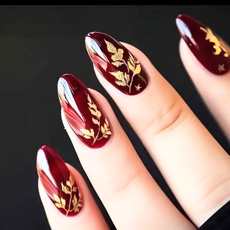 ネイルチップ ポイントアーモンド ミディアム 韓流コスメ ワインレッド