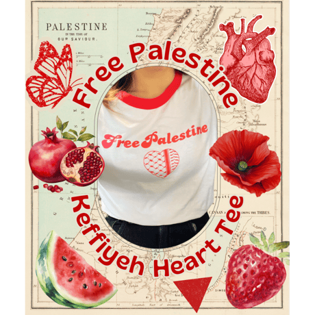 Free Palestine Keffiyeh Heart Tee "Palestine Red"