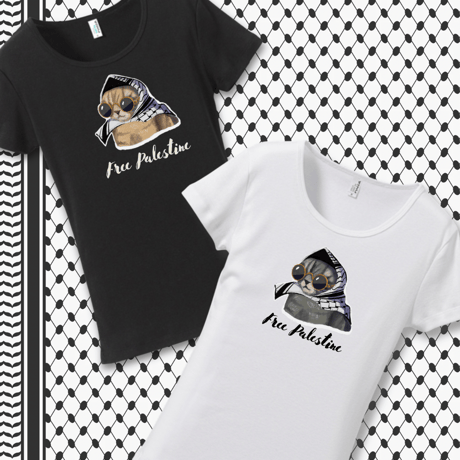 抵抗する猫　Keffiyeh Cat  Tシャツ（ぴったりフィット）