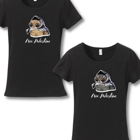 抵抗する猫　Keffiyeh Cat  Tシャツ（ぴったりフィット）