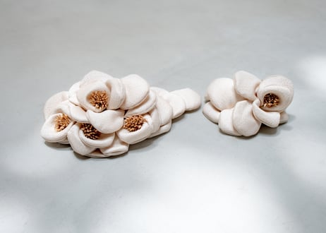 帯地のお花たち　- 正絹白茶銀 -