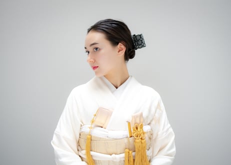変形リボン　- 正絹黒銀羊歯亀甲 -