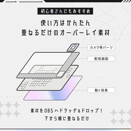[動く]白いゲーミング配信画面6点セット【トワイライト】ホロ背景・配信画面（時計つき）・カスタムパーツ
