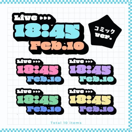 [OBS]アメリカンポップ配信時計10点セット／配信者向け デジタル時計 HTML Digital Clock／American Pop