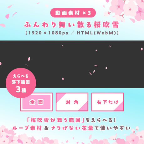 [配信用]盛れる桜素材セット26点／動く桜吹雪動画 桜透過素材／さくら背景 サクラ 花びら 花見 オーバーレイ 背景透過 配信素材