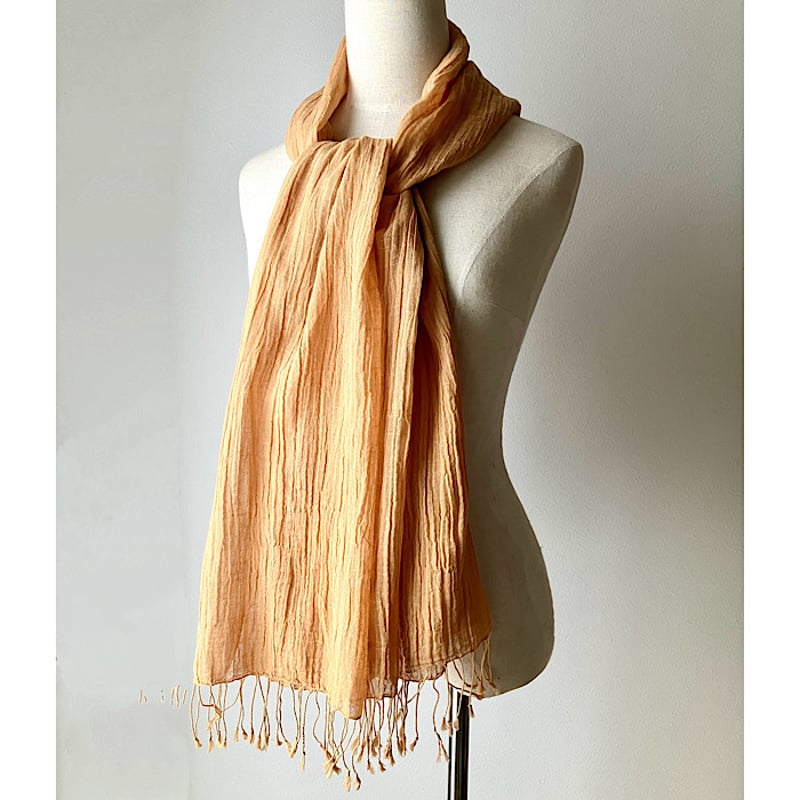 櫨（はじ）染めコットンストール ガーゼ織 房付き＊草木染