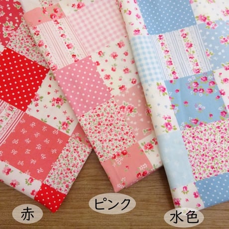 ランチクロス 給食 ナフキン 35×35 パッチワーク風 花柄 赤 水色 ピンク