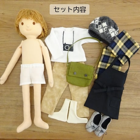 着せ替え人形 男の子 カメラ Tシャツ ニット帽 布人形 LB5-3 34cmサイズ