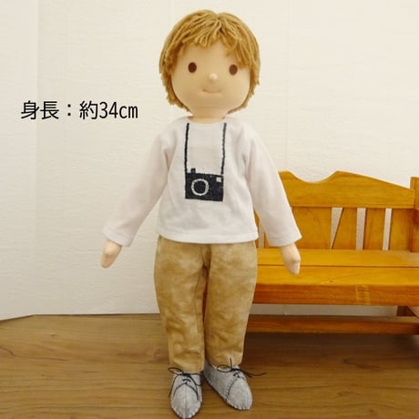 着せ替え人形 男の子 カメラ Tシャツ ニット帽 布人形 LB5-3 34cmサイズ