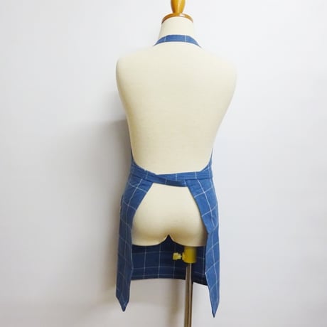 子ども用 エプロン ブルー チェック 前結び キッズ 100