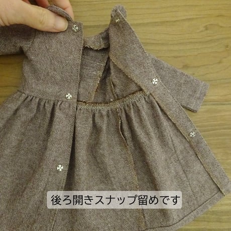 人形用 丸衿 長袖 ワンピース レース 茶色
