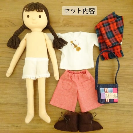着せ替え人形 白いTシャツ 赤フレアパンツ 女の子 セット DB2-3 34cmサイズ