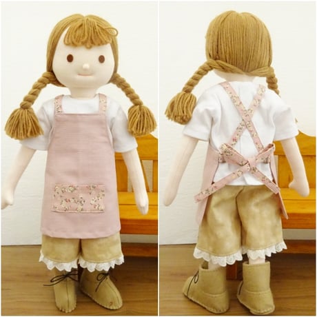 人形用 エプロン ピンク 小花柄 バッククロス