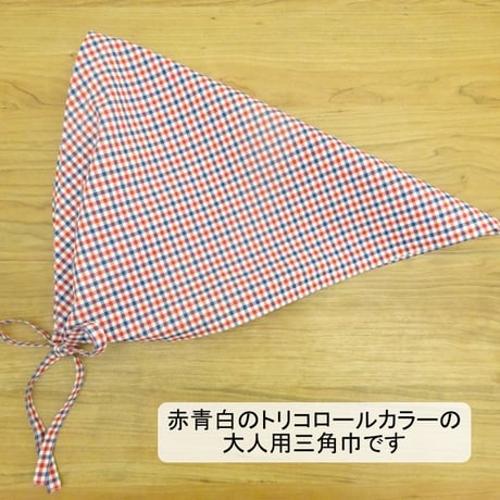 大人用 三角巾 赤青チェック リボンタイプ